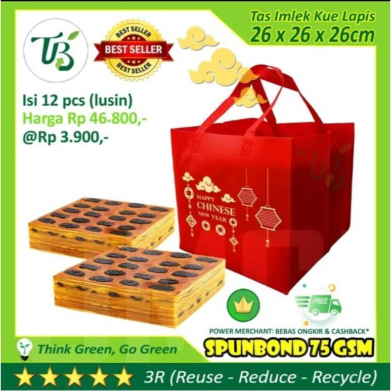

Tas kue imlek spunbond T26x27x26 Goodiebag bukan paper bag 1 lusin = 12 pc