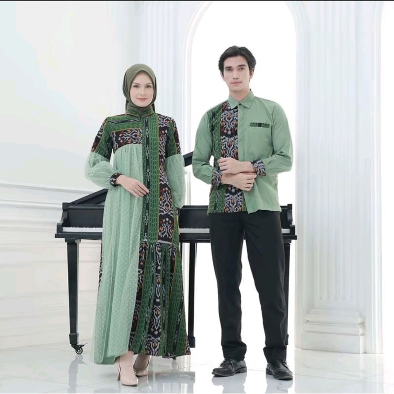 (READY STOCK ) GAMIS RAYA HIJAU SAGE DRESS TENUN COUPLE FULL TENUN - BAJU TENUN COUPLE -