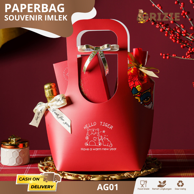 

Tempat Cookies Hampers Roti Imlek CNY / Paperbag Souvenir Imlek / Goodiebag gift Flower /Handflower