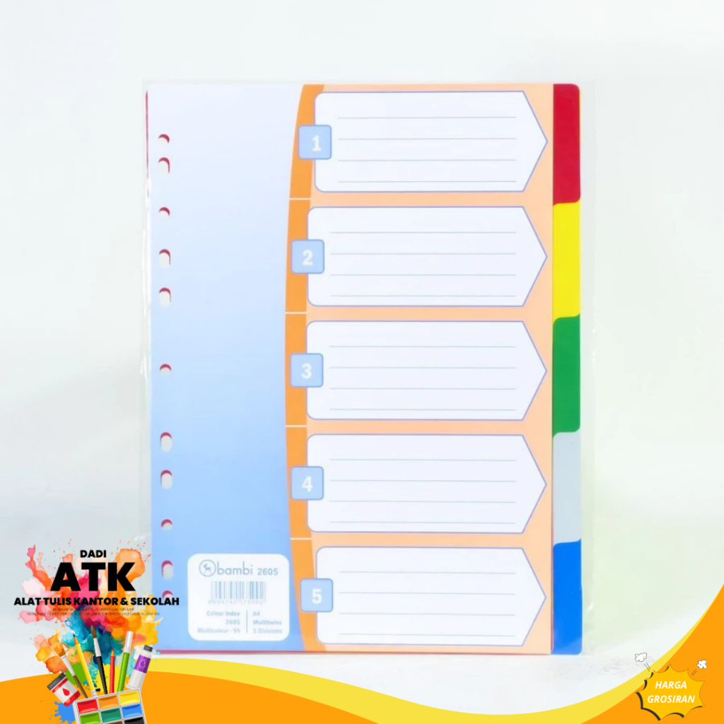 

Bambi Divider Plastik A4 5 Warna 2605 | Pembatas Binder Plastik A4