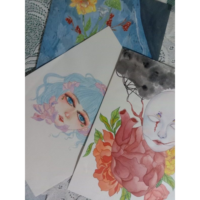 

Custom lukisan watercolor, cat air A5, A4 dan A6