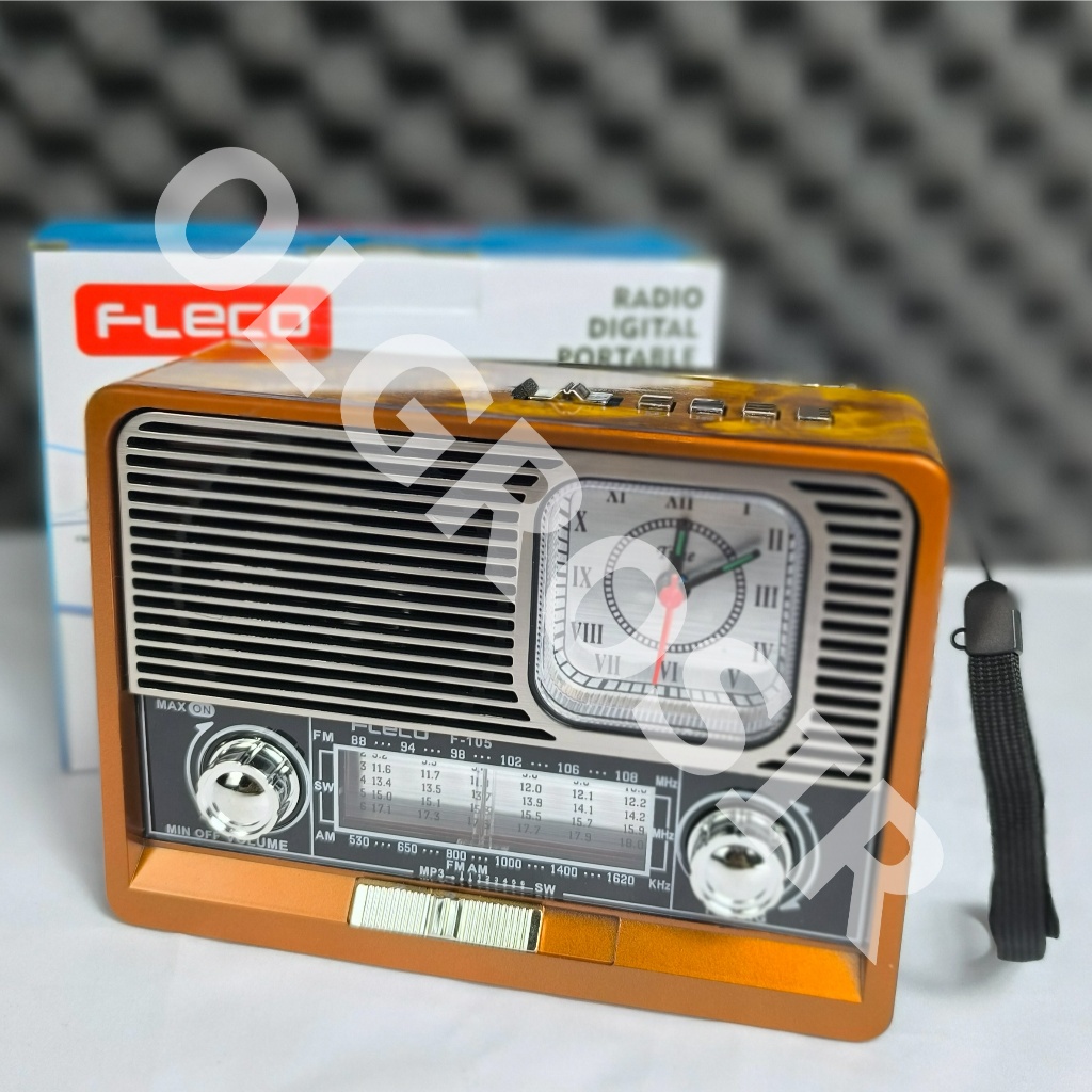 Radio Bluetooth Speaker Senter LED FLECO F-105 Jam Analog FM/AM/SW/USB/TF Radio Jadul Antik Pajangan