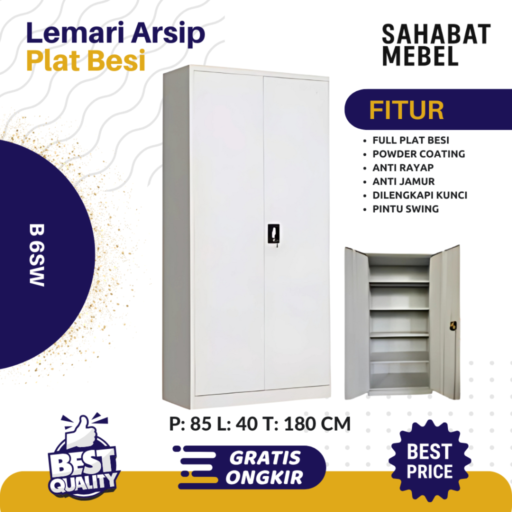 Lemari Arsip B 6SW - Filling Cabinet Plat Besi Sliding Door / Almari Buku Swing Door