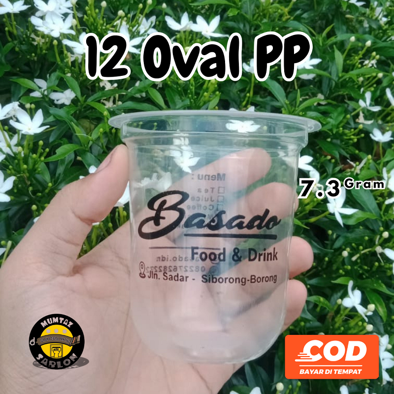 Sablon Cup 12oz Oval PP | 7gram | Coffee Cup