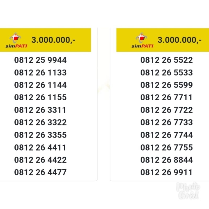 Nomer Cantik telkomsel simpati 10 digit seri triple rapi up25