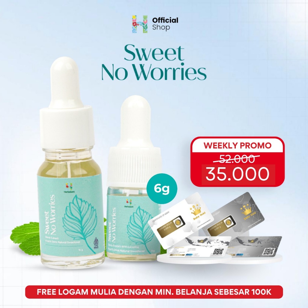 

Stevia Liquid Sweet No Worries Gula Zero Calorie Pemanis Alami Sweetener Herbal Alami Herbalant 6 gr