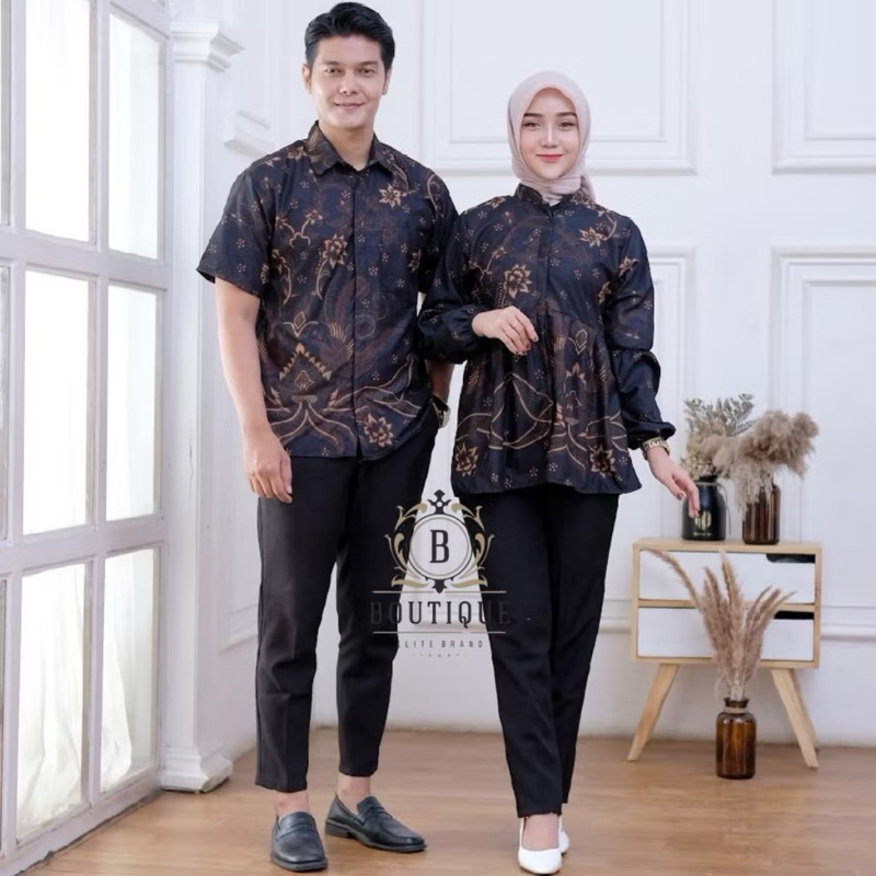 Kemeja Batik Couple Pria dan Wanita Original Solo Ziggy Wayang Sogan