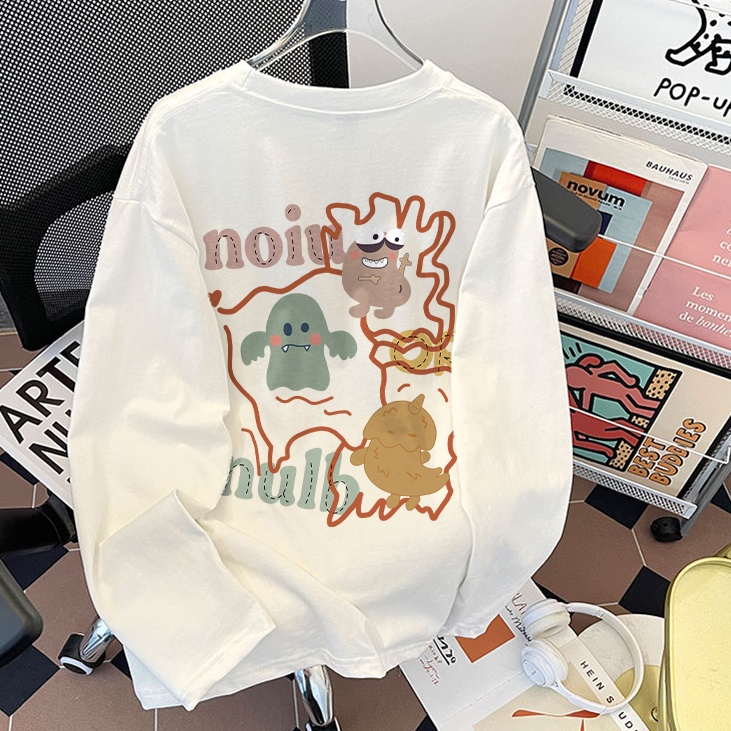 Sezo Kaos Lengan Panjang Wanita Kekinian Korean Style Kaos Lengan Panjang Bermotif Monster Tshirt Ba