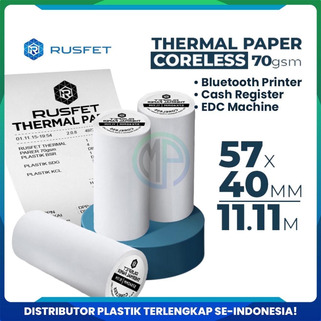 Kertas Label Termal 57mm x 40mm / Paper Thermal Coreless Non Sticker Untuk Printer Bluetooth Rusfet