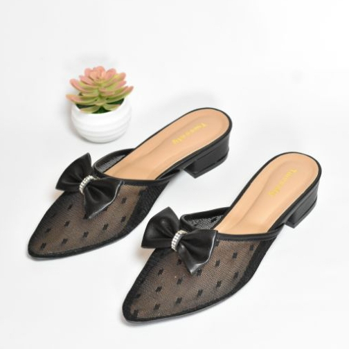 Slop Sandal wanita Pesta Dewasa Brukat pita