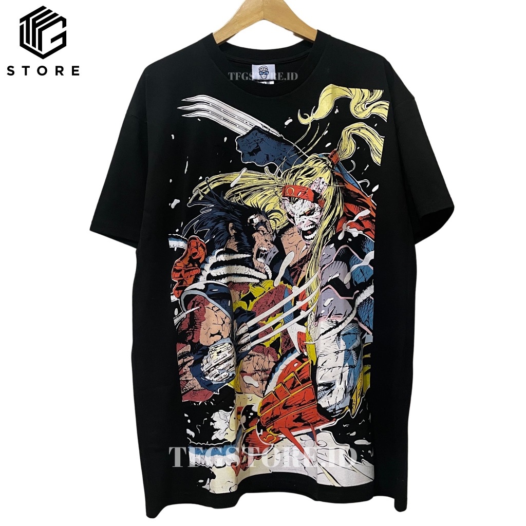 X-men Saga Wolverine vs Omega Red Tshirt Kaos Big Print Bootleg Premium XL
