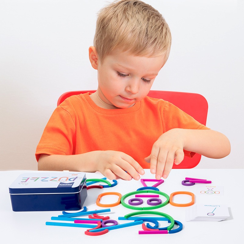 Mainan Edukasi Anak Menyusun Bentuk dari Stik dan Cincin kayu warna warni/Skillfull Puzzle