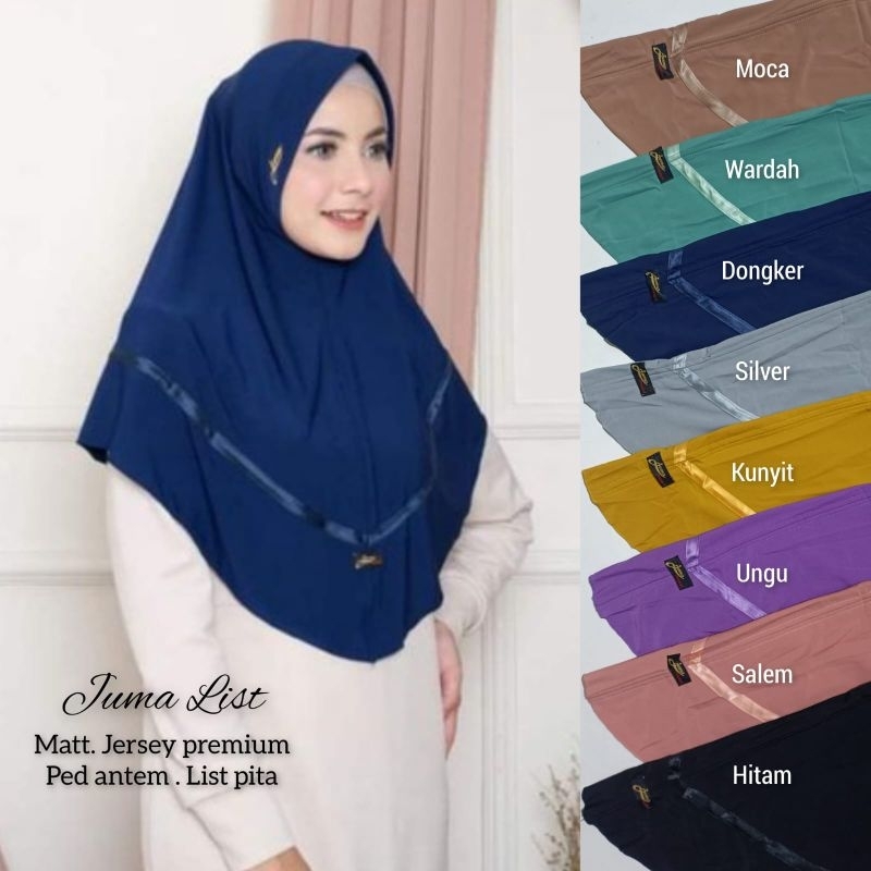 Juma hijab kerudung instan list pita ukuran standar L