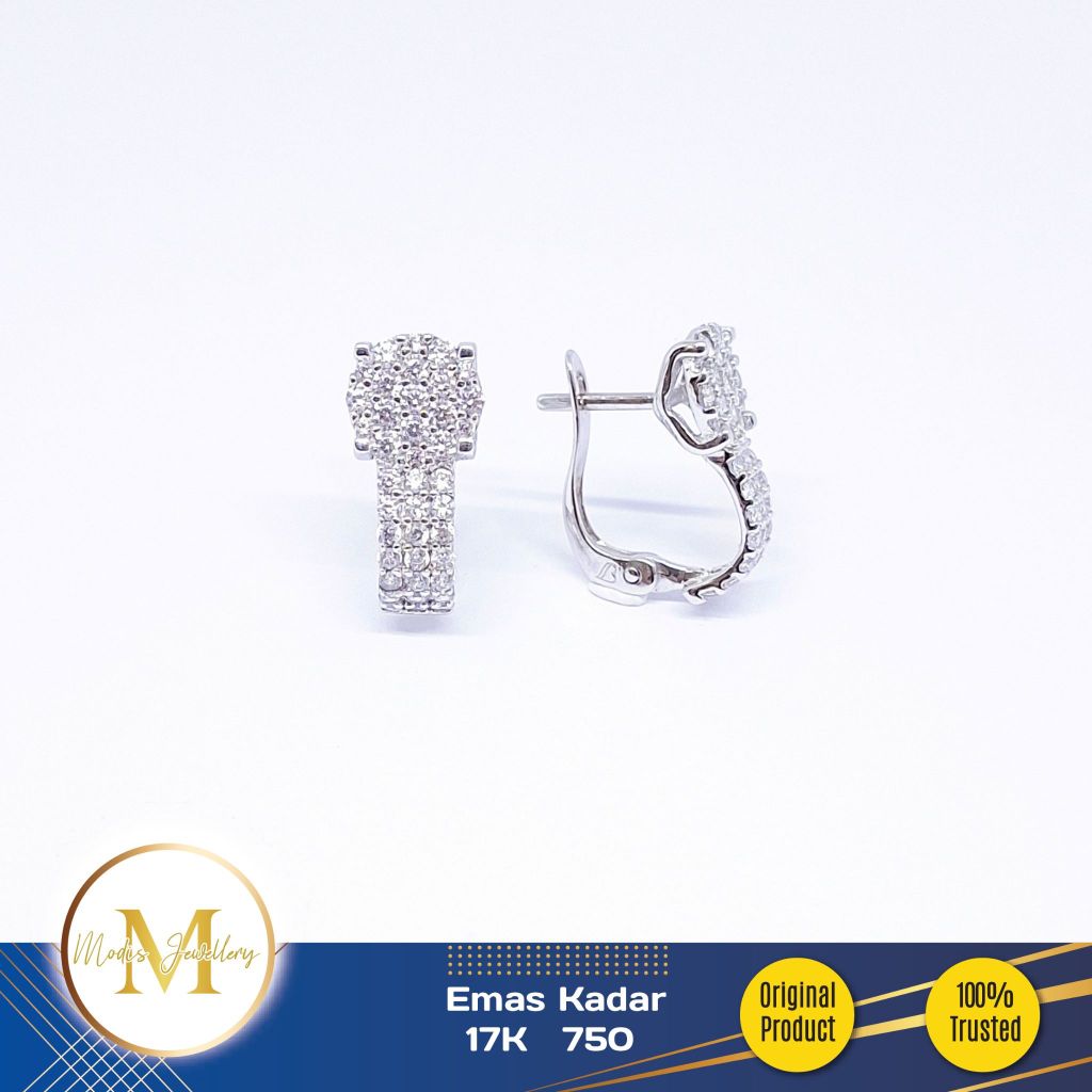 MODIS JEWELLERY - Anting Jepit Flat Putih - Emas 17k 750