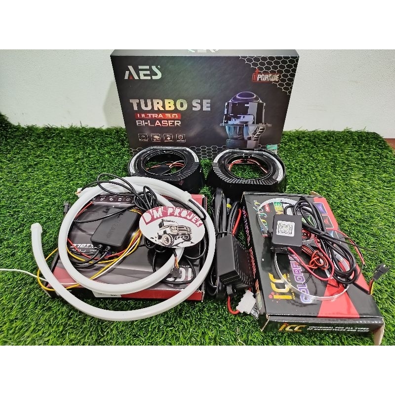 PAKETAN BILED AES TURBO SE ULTRA BI-LASER 3 INCHI 1 WARNA 75 WAT / LAMPU BILED PROJECTOR / LAMPU BIL