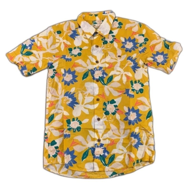 Pataloha Patagonia Men's Jellyfish Flower Hawk Gold Button Up Shirt