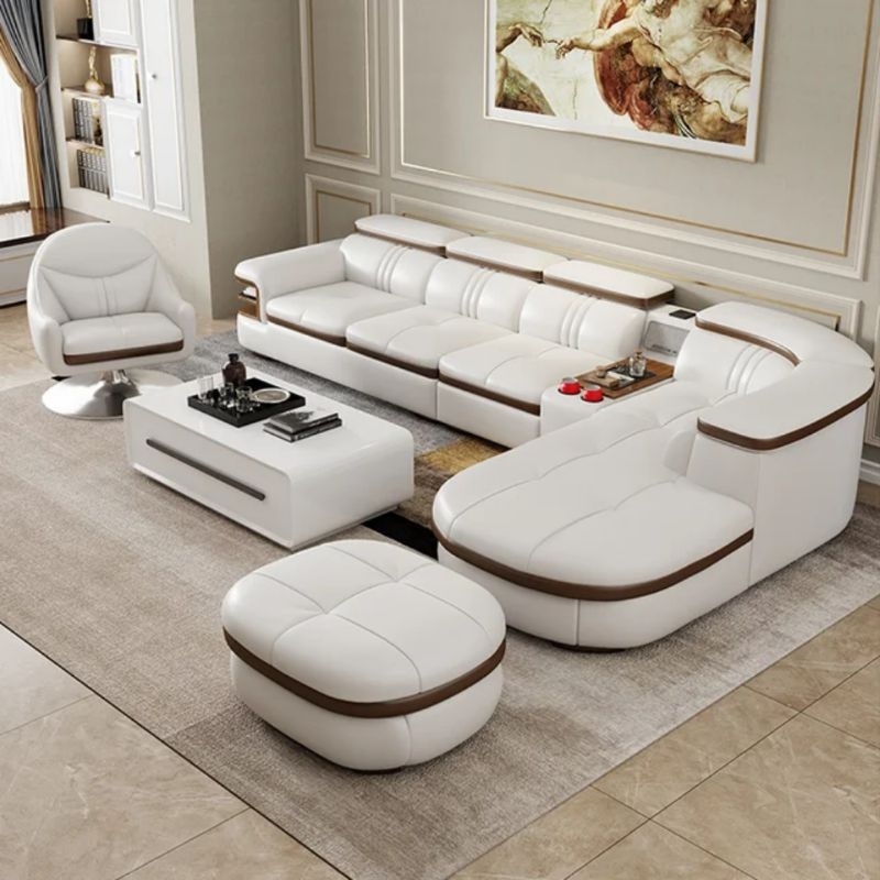 set sofa kulit ruang tamu minimalis - sofa kulit full busa white