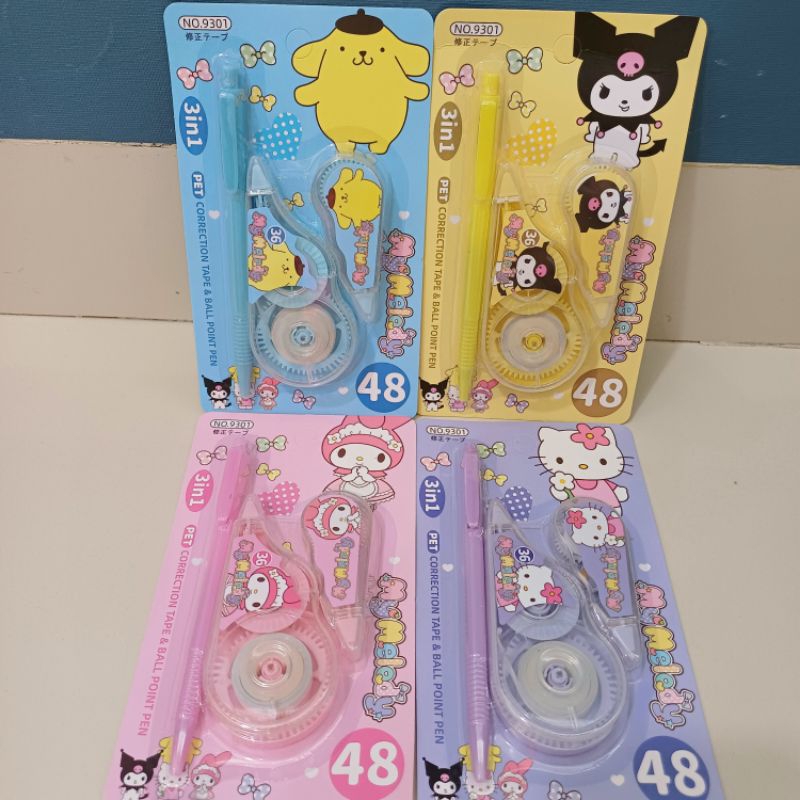 

Correction tape 3in1 Pulpen 9301 MY MELODY POMPOMPURIN KUROMI HELLO KITTY