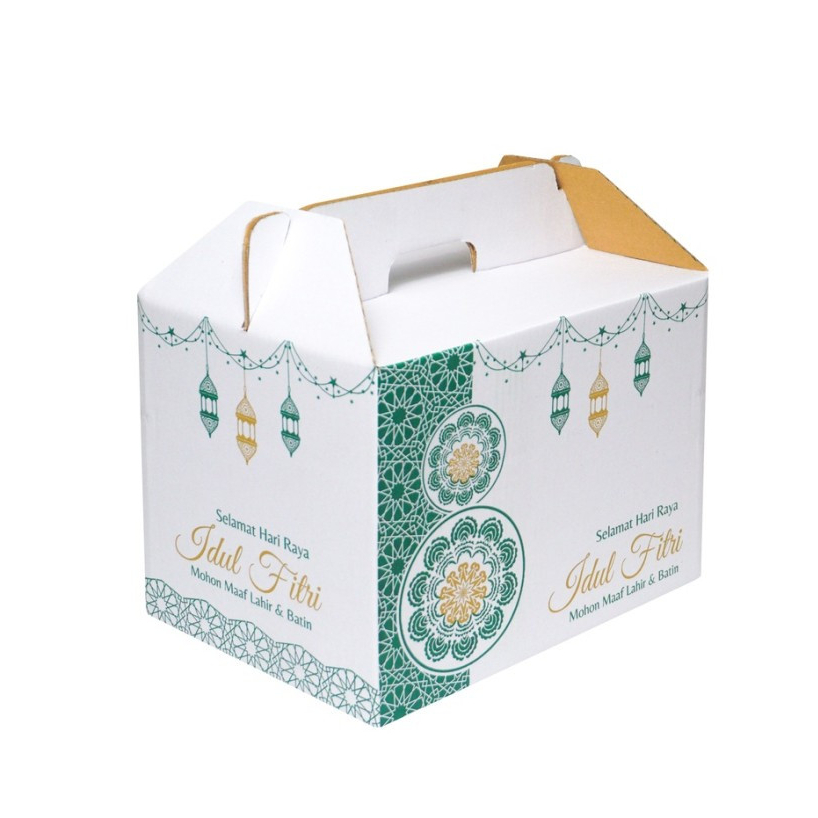

5 Pcs Kardus Jinjing Lebaran 34x25x25cm Kemasan Parcel Sembako Hijau Eid Mubarak