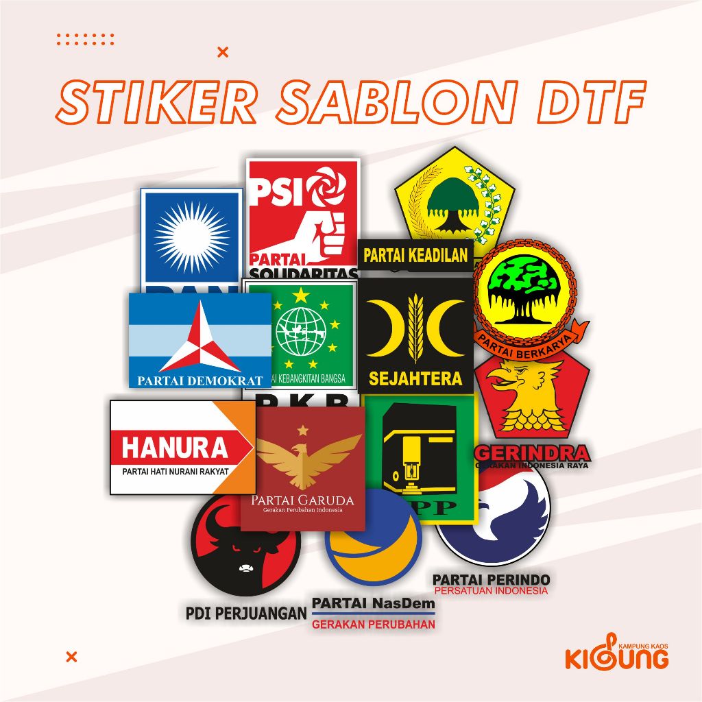 STIKER SABLON BAJU Logo Setrika Patch cetak DTF Logo Partai Sablon setrika | LOGO PARTAI Indonesia