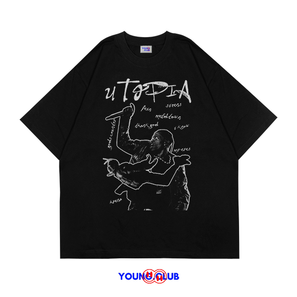 YOUNG.CLUB | KAOS BAJU TRAVIS SCOTT UTOPIA | T-SHIRT OVERSIZE HITAM STYLE Y2K VINTAGE BOOTLEG GRUNGE