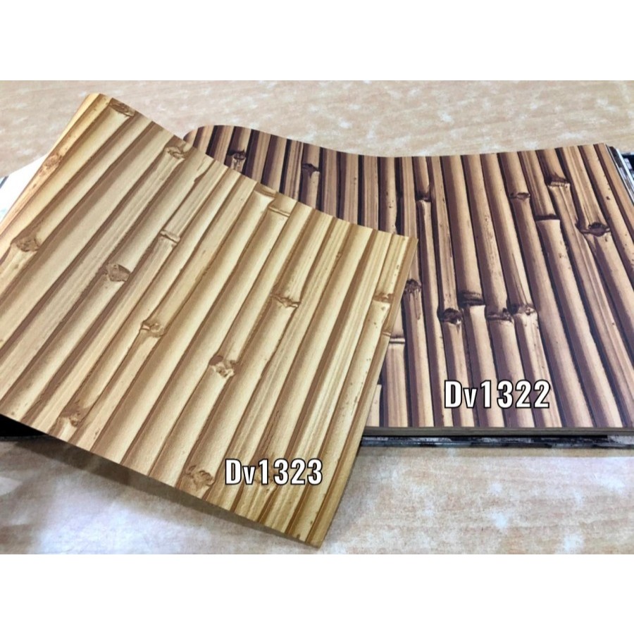 WALLPAPER DINDING BAMBU NATURAL HIJAU COKLAT ROCK