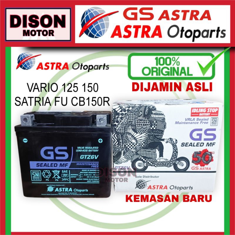 Aki GS Astra vario 125 150 satria fu CB150R GTZ6V original 100% aki kering Astra