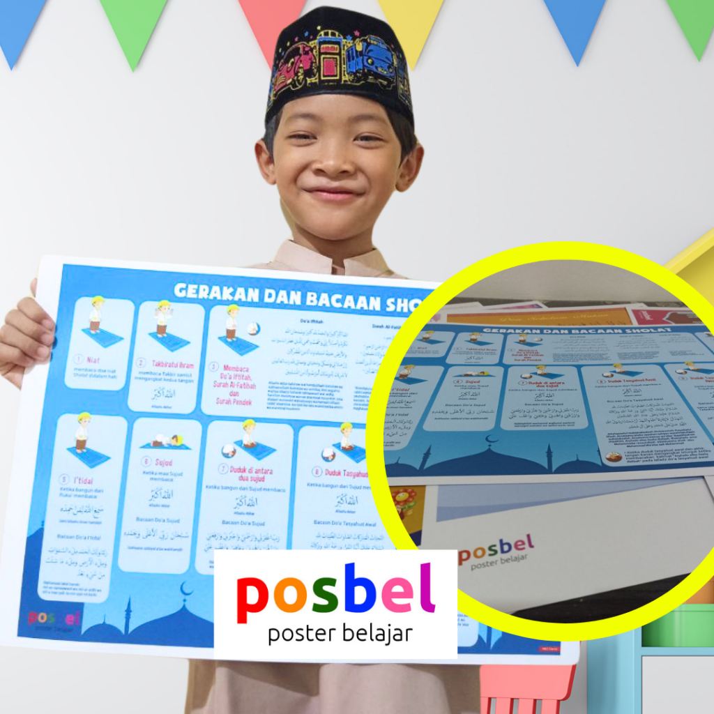Posbel Paket Anak Sholeh 2 Poster Belajar Sholat Wudhu Doa sebelum sesudah makan tidur orang tua
