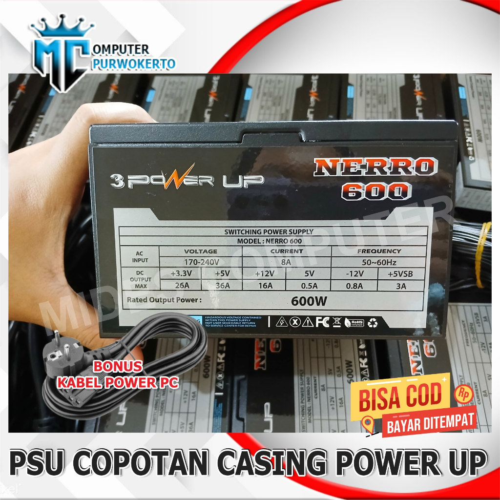 PSU / Power Supply Copotan Casing Case PC Power UP 500 Watt / 600 Watt