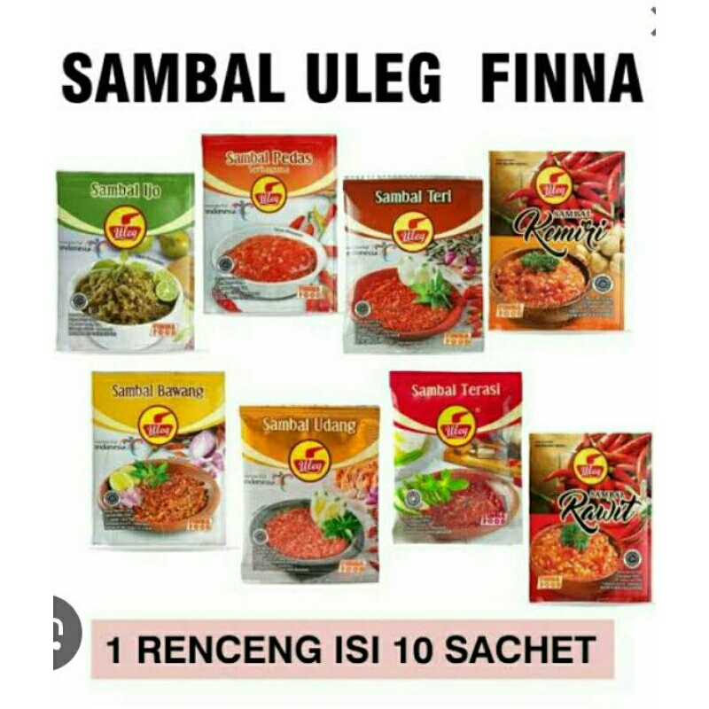 

VINA SAMBAL ULEG 18GRAM X 10 SASET - SAMBAL FINNA - FINA ULEG-SAMBAL IJO- SAMBAL BAWANG-SAMBAL TERASI- SAMBAL PEDAS