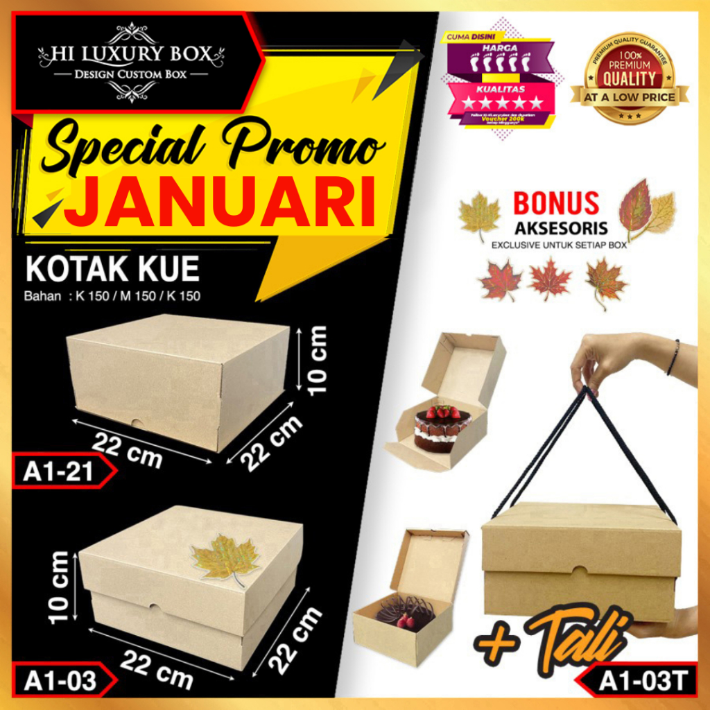 

Kotak Kue | Dus Kue | Kotak serbaguna | Kraft | Murah 22x22x10