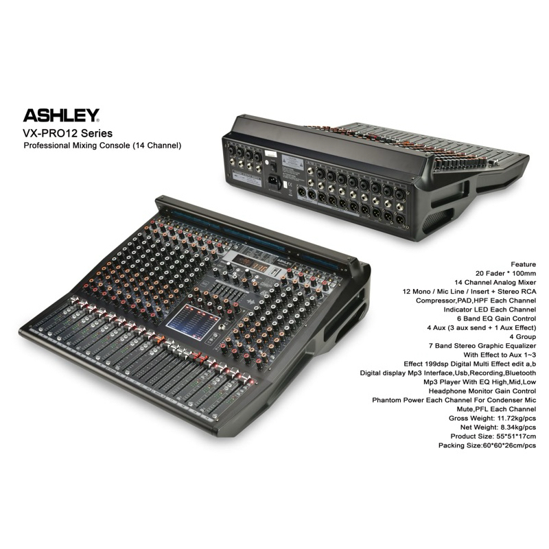 Ashley VX-PRO12 Series Mixing Console (14 Channel)/ Mixer Ashley VXpro12 channel / Mixer Ashley Vx12