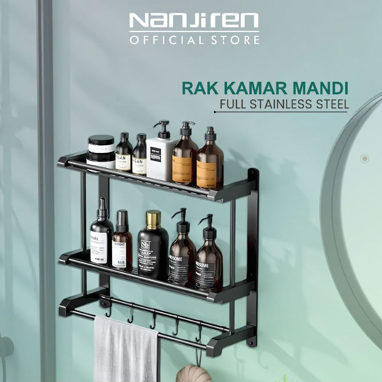 Nanjiren Rak Kamar Mandi Stainless Rak Dinding Kamar Mandi Rak Dinding WC Rak Sabun Hitam