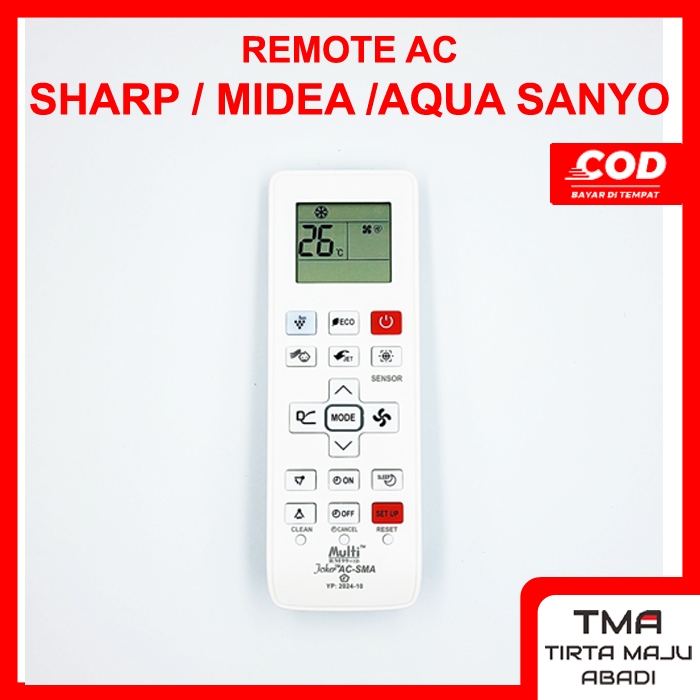 Remot Remote AC  Midea Sharp Aqua Sanyo Universal JOKER AC-SMA