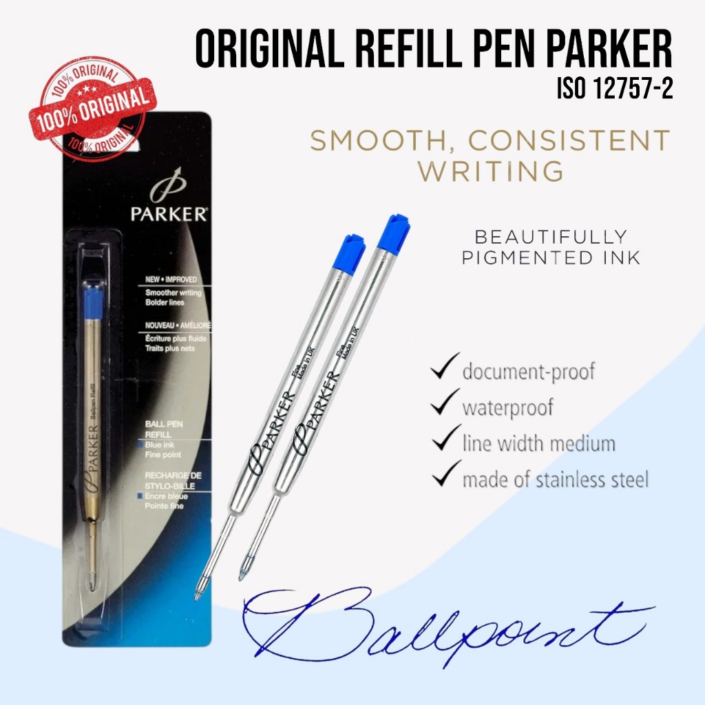 

Isi Pen Parker / Refill PARKER Ballpoint ORIGINAL BLUE / Isi Ulang Pen Parker / Refill pulpen Parker ISO 12757-2 / Original Refill Pen Parker