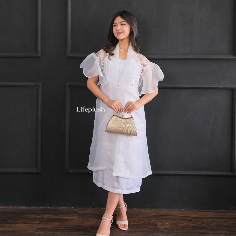 Dress Batik Modern Couple Organza Bordir Mewah Wanita Pesta Kondangan Cantik- Lifeplush ELEENA