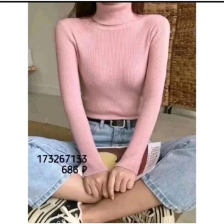 Baju Atasan Rajut Wanita Inner Turtleneck Kerah Tinggi Lengan Pendek 1647