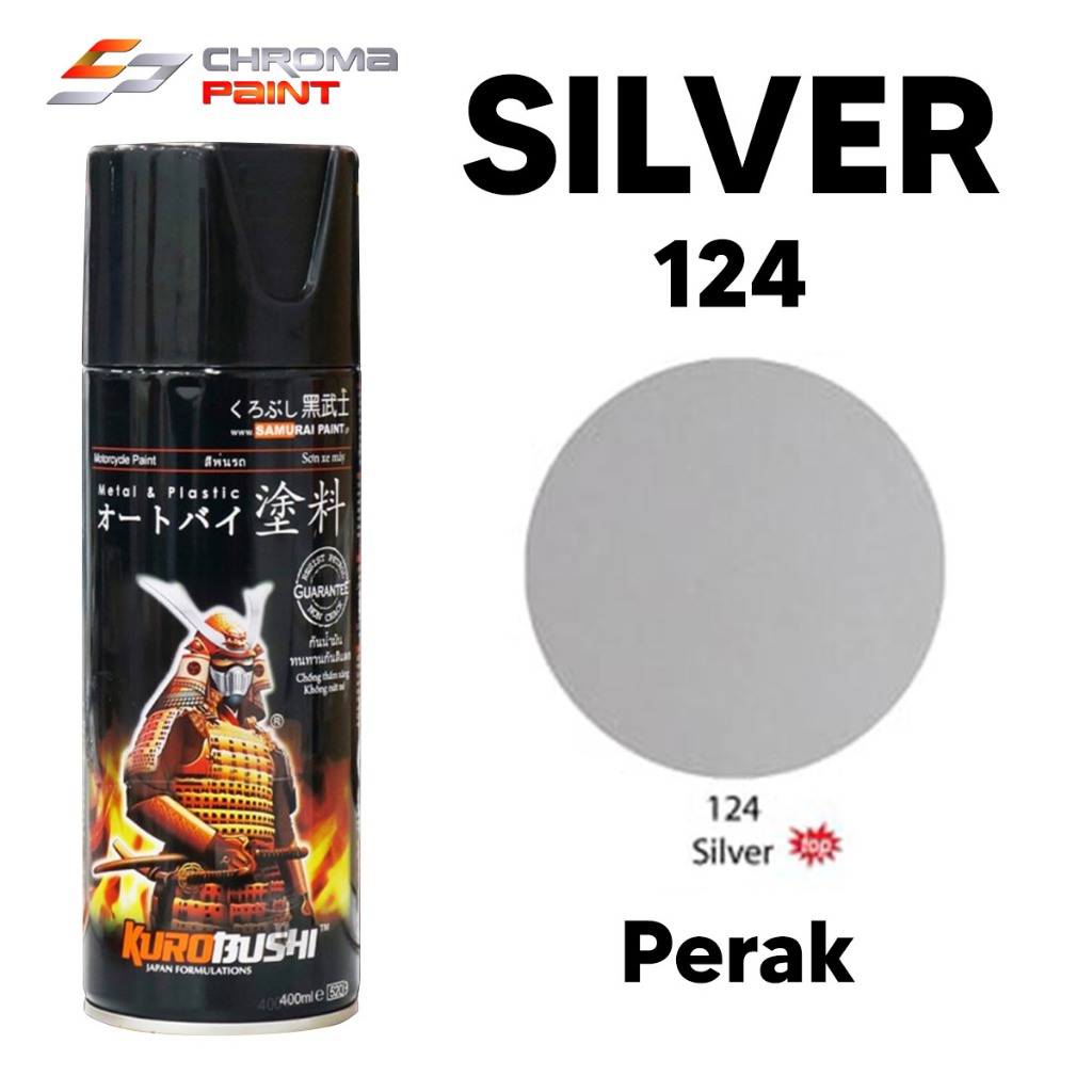 Cat Pilok Samurai Paint 124 Silver (400 cc) Cat Semprot Warna Perak Glossy