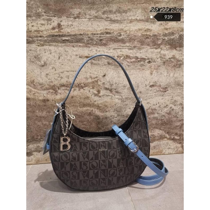 tas Hobo mono hitam tali biru Bonia ori