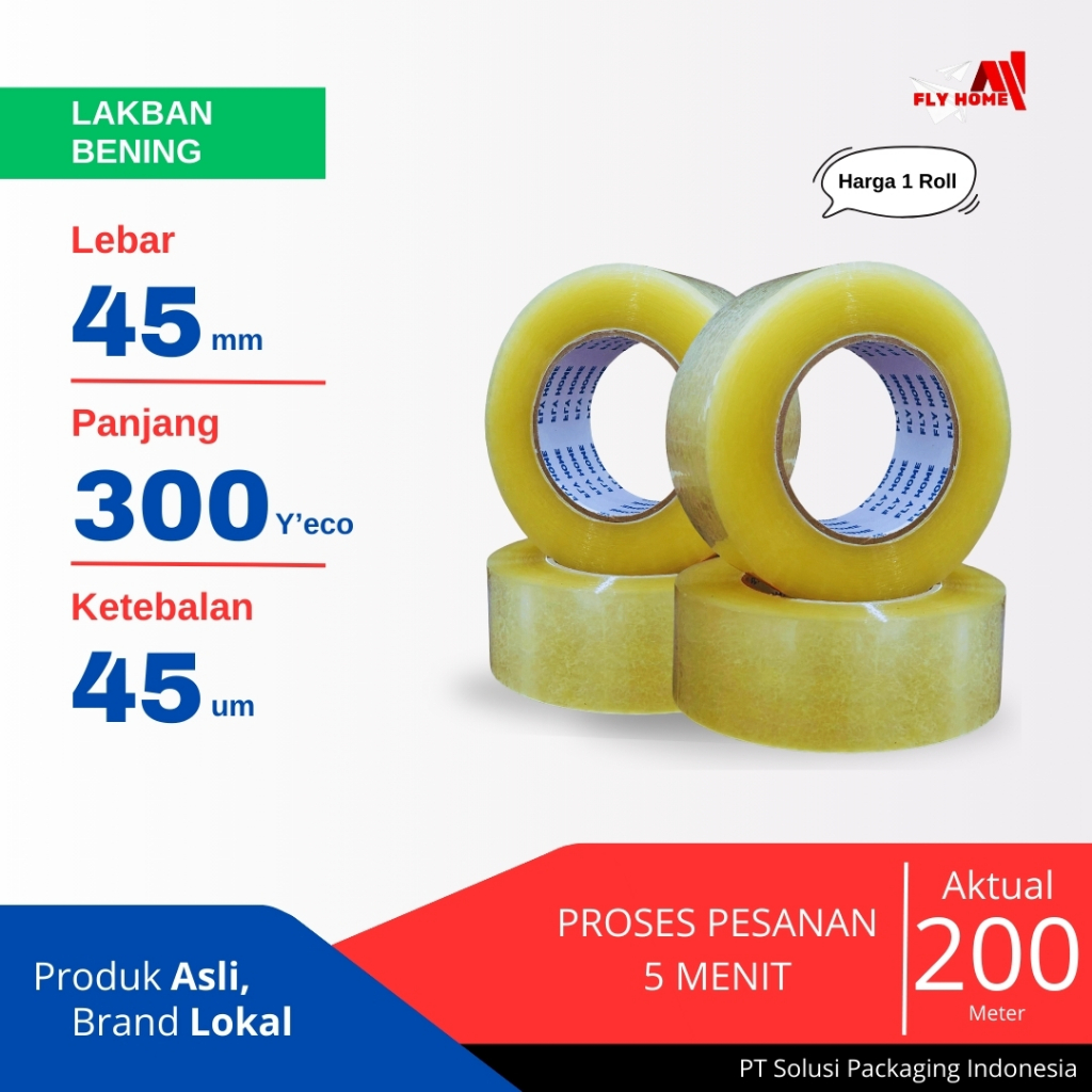 

FLYHOME Lakban bening 300yard 45mm x 300yard 1 roll lakban jumbo 300 yard ECO