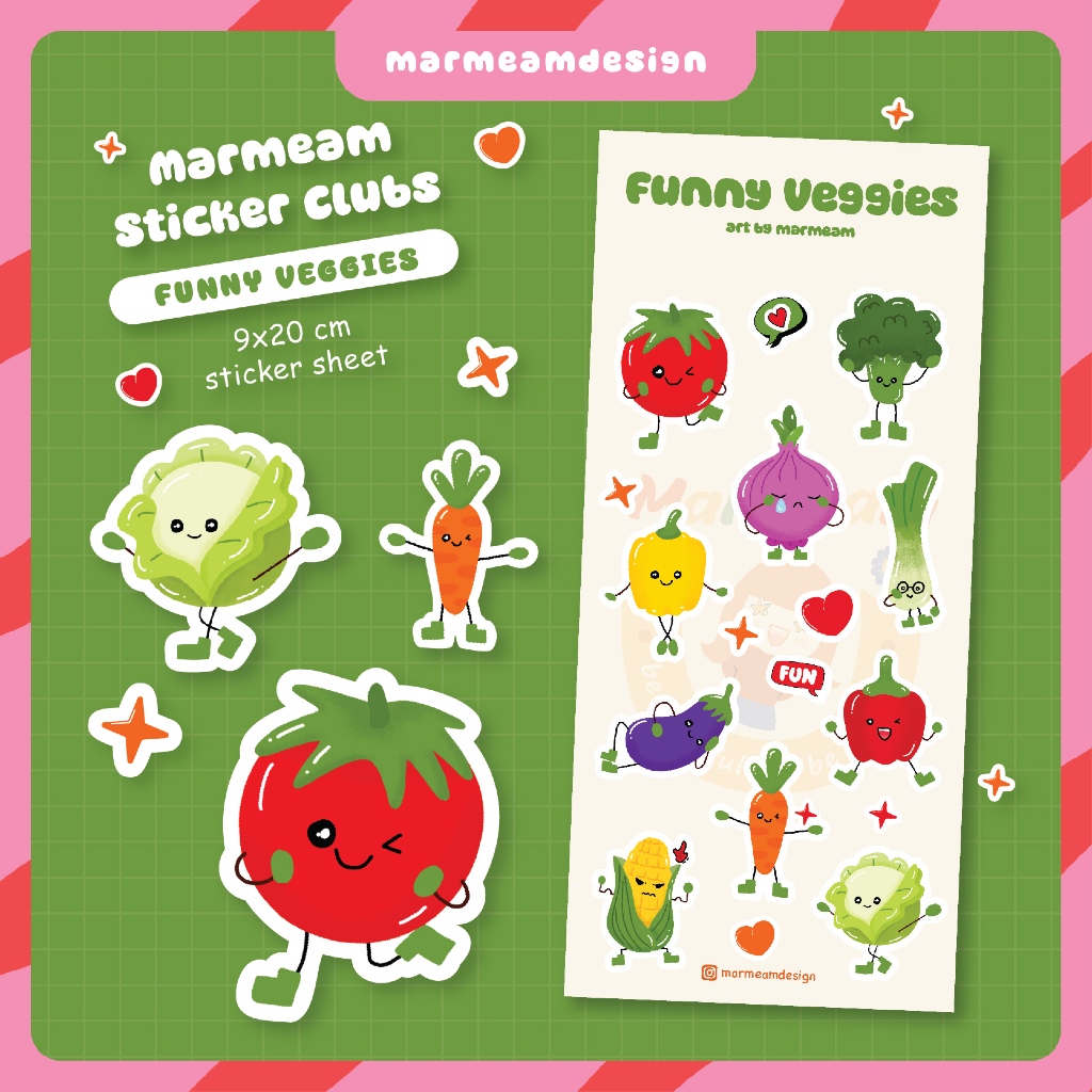 

Sticker Sayuran | FUNNY VEGGIES | Vinyl Sticker Tahan Air 9x20 cm