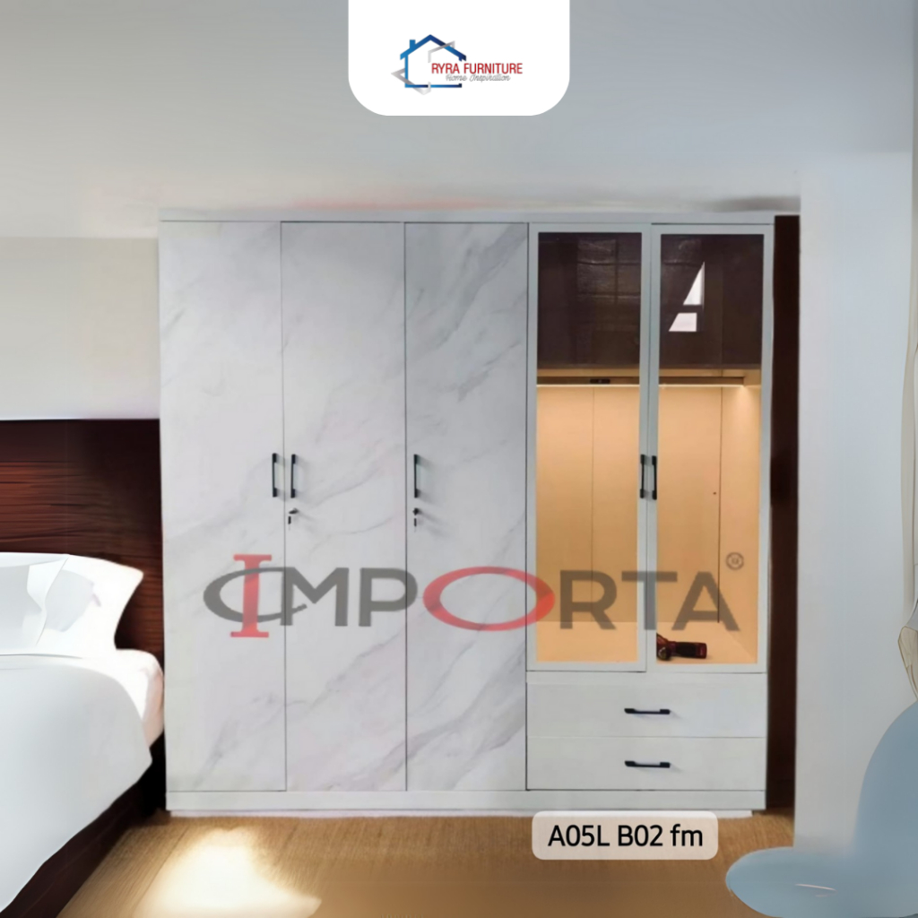 IMPORTA - A05L - LEMARI PAKAIAN 5 PINTU/LEMARI PAKAIAN BESI MINIMALIS/LEMARI BESI MEWAH 5 PINTU