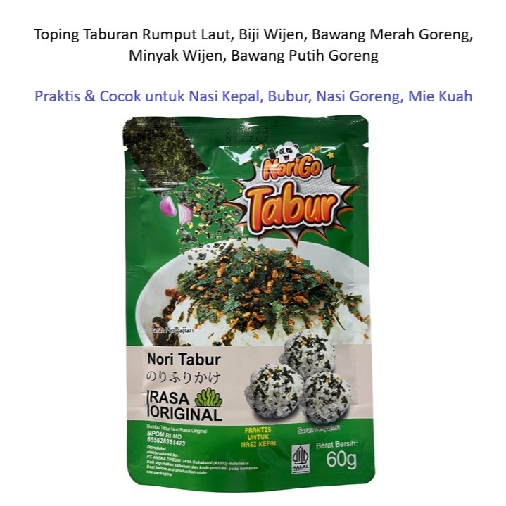 

NoriGo Tabur Original 60 gr Toping Rumput Laut, Wijen, Bawang Merah Nori Go Nasi Kepal