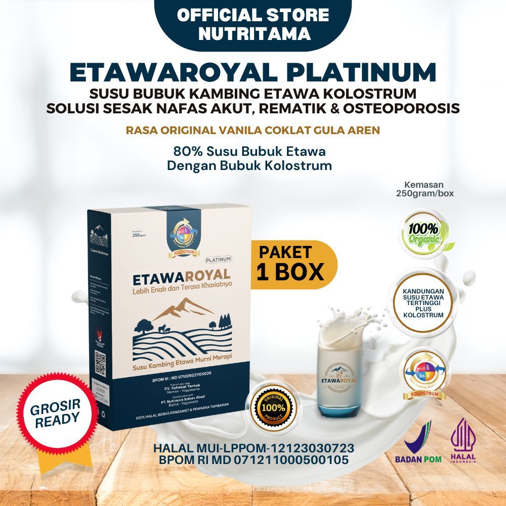 

ETAWAROYAL Kolostrum Perubahan merk Etawaplus Platinum Asli 250gram | Susu Tulang Kuat | Susu Kambing Etawa | Susu Etawa Premium | Susu Etawalin | Susu Etawaku | Susu kambing