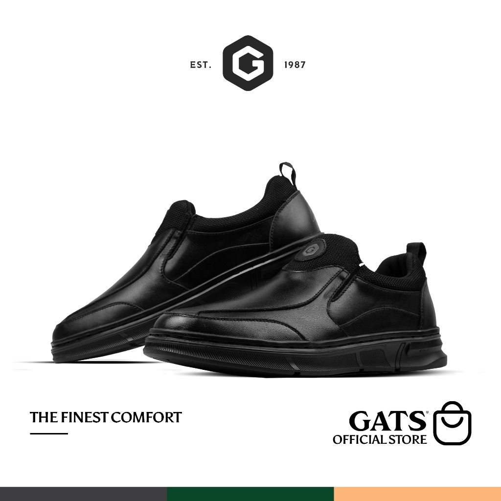 GATS - PX 6902 - Sepatu Kulit Slip On Sneakers Formal Hitam Casual Pria