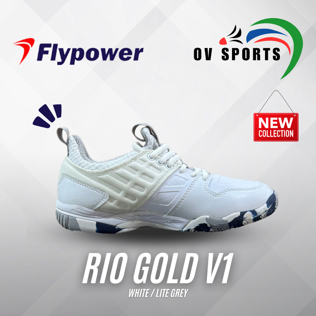 Sepatu Badminton  Flypower Rio Gold V1 - White / Lite Grey [Free Totebag]