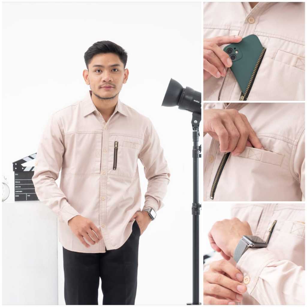 Kemeja zipper/kemeja outdor pria/kemeja kerja/kemeja lengan panjang/kemeja kantor pria