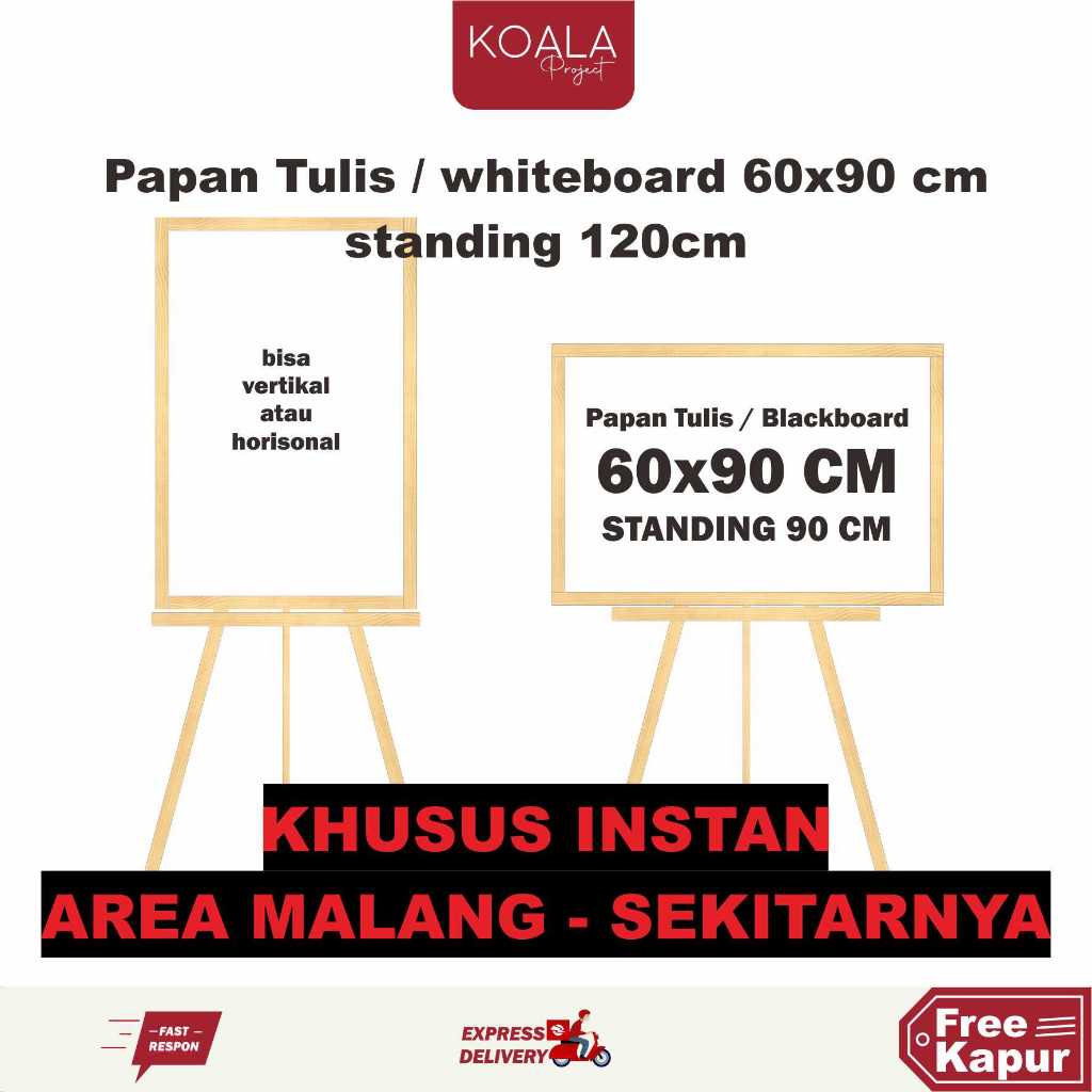 

PAPAN TULIS KAPUR PUTIH WHITEBOARD CHALKBOARD 60X90 CM STANDING 120 CM - KOALA PROJECT - KHUSUS INSTAN AREA MALANG