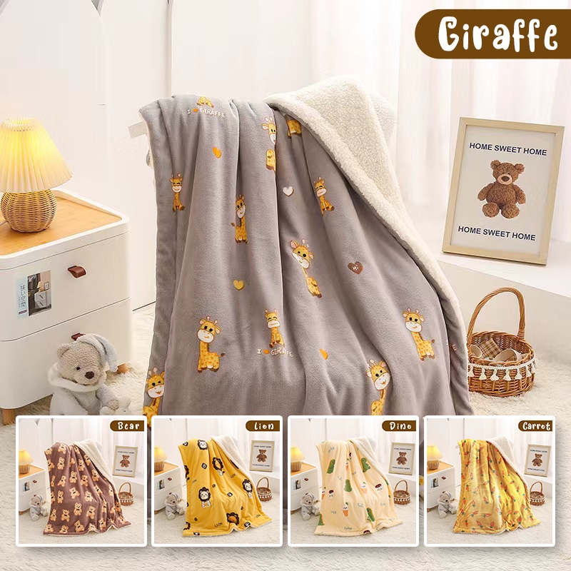 TERLARIS Hydrociety - Selimut Anak Jumbo Poliester Bulu Halus 180x200cm/150X180cm Motif Hewan -