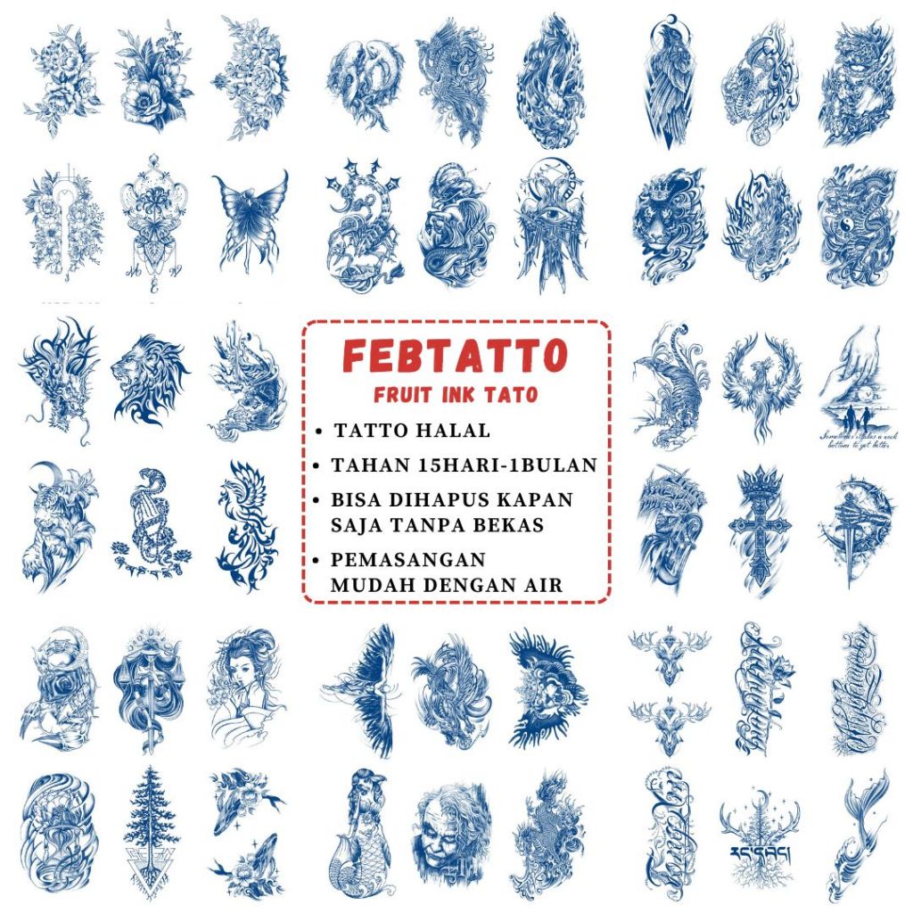 FRUIT INK Tato Temporer Tahan 1 Bulan Semi Permanent Ukuran 11cm x 18cm Motif Aesthetic Tatto Tempor
